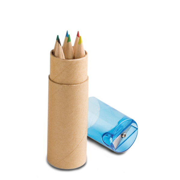 Caixa de cartão com 6 mini lápis de cor